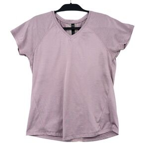 LEG3ND Womens Mauve Purple V-Neck Mesh Back Short Sleeve Activewear Top Size M